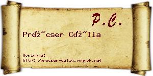 Prácser Célia névjegykártya